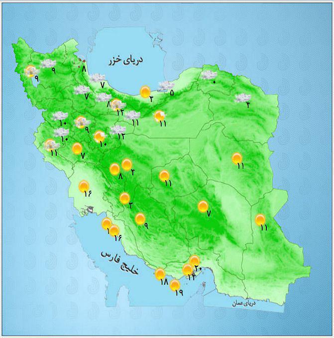 نقشه: دمای هوای مراکز استان ها