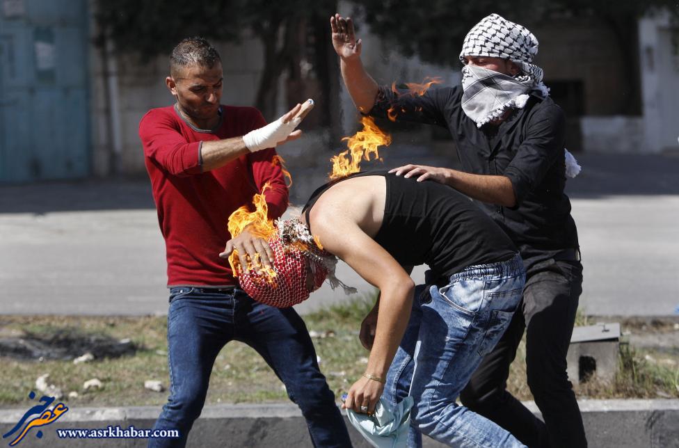 آتش گرفتن یک فلسطینی (عکس)