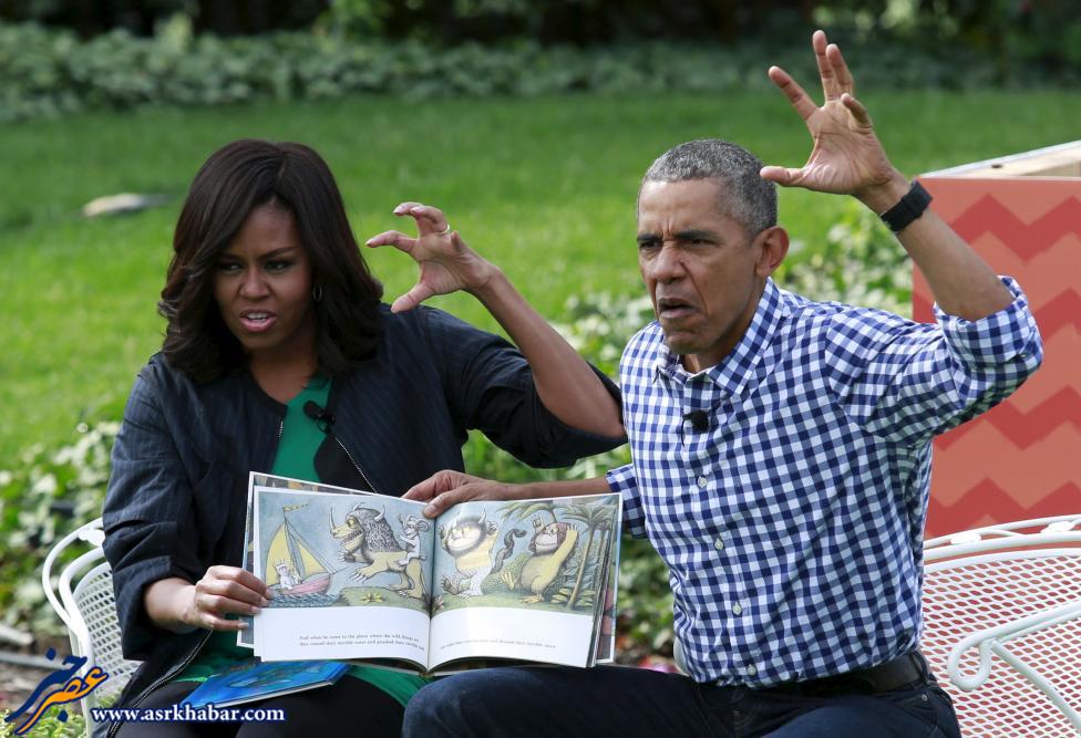 قصه تعریف کردن اوباما و همسرش (عکس)