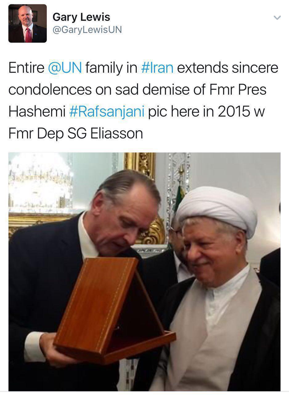 نماینده سازمان ملل درگذشت آیت الله هاشمی رفسنجانی را تسلیت گفت
