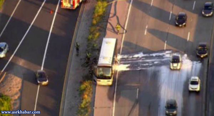 اتوبوس کارکنان شرکت اَپل آتش گرفت + فیلم