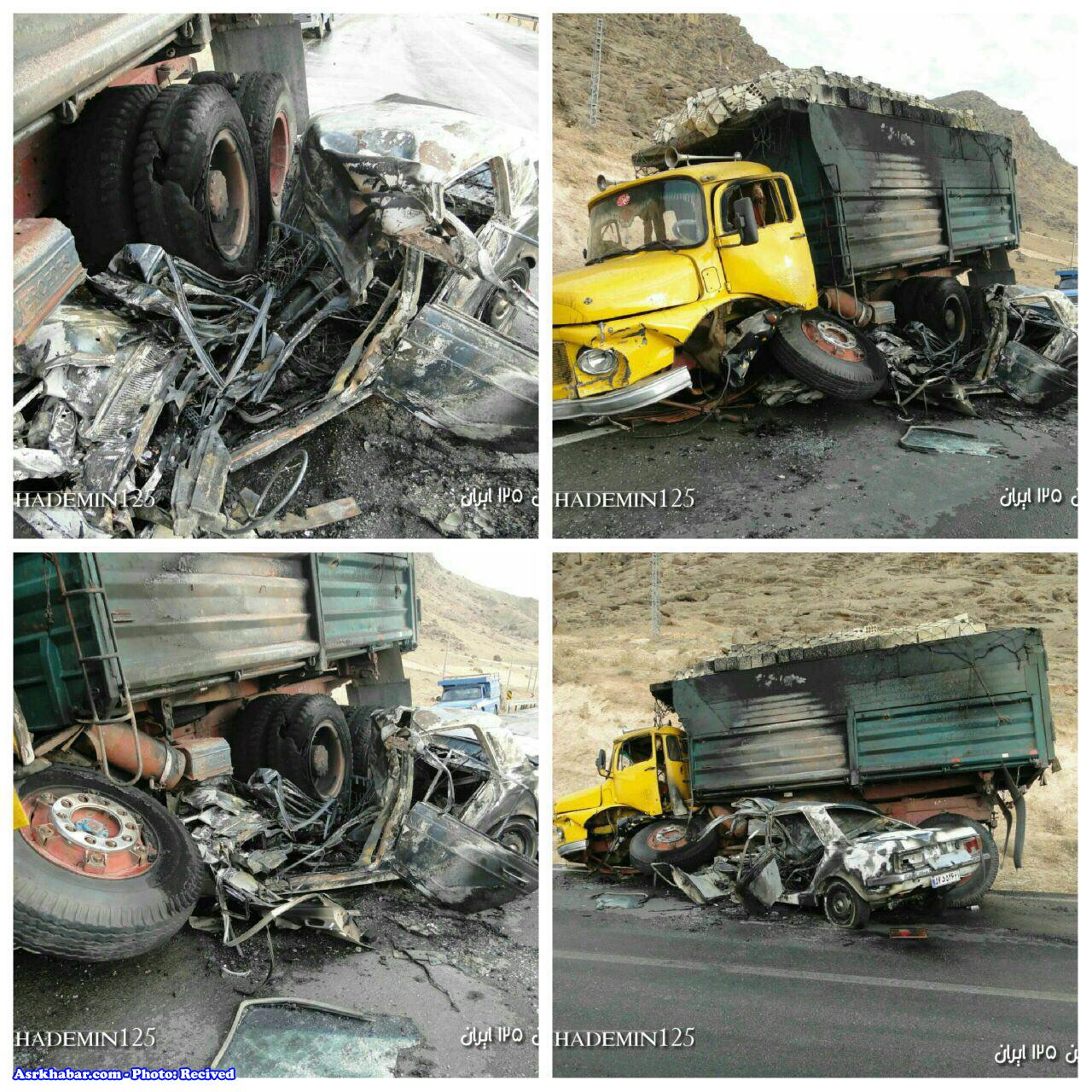 تصادف شدید: کامیون پیکان را خورد (عکس)