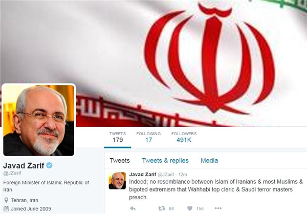پاسخ توییتری ظریف به مفتی سعودی (عکس)