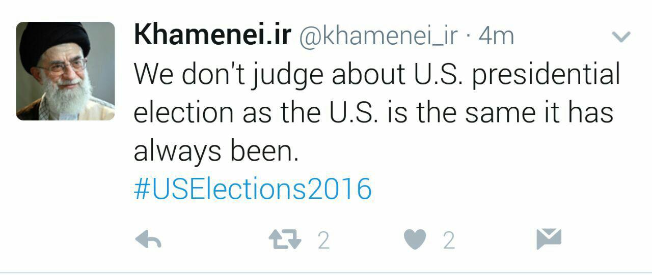 واکنش صفحه توییت رهبر انقلاب درباره انتخابات آمریکا