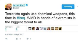 ظریف: تروریست دوباره از سلاح شیمیایی استفاده کرد