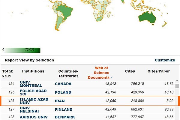 ارتقای رتبه دانشگاه آزاد اسلامی به 126 جهان در پایگاه ESI