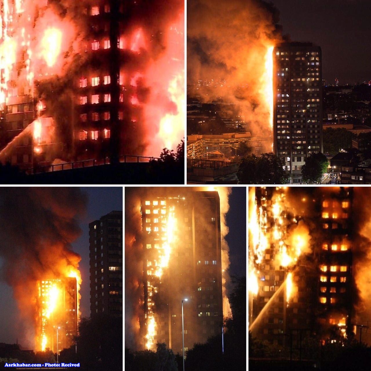 آتش سوزی بزرگ در برجی در غرب لندن/ همه ساختمان می‌سوزد/ شاید برج فروبریزد(+عکس)