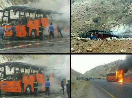آتش گرفتن اتوبوس در جاده کازرون (+عکس)