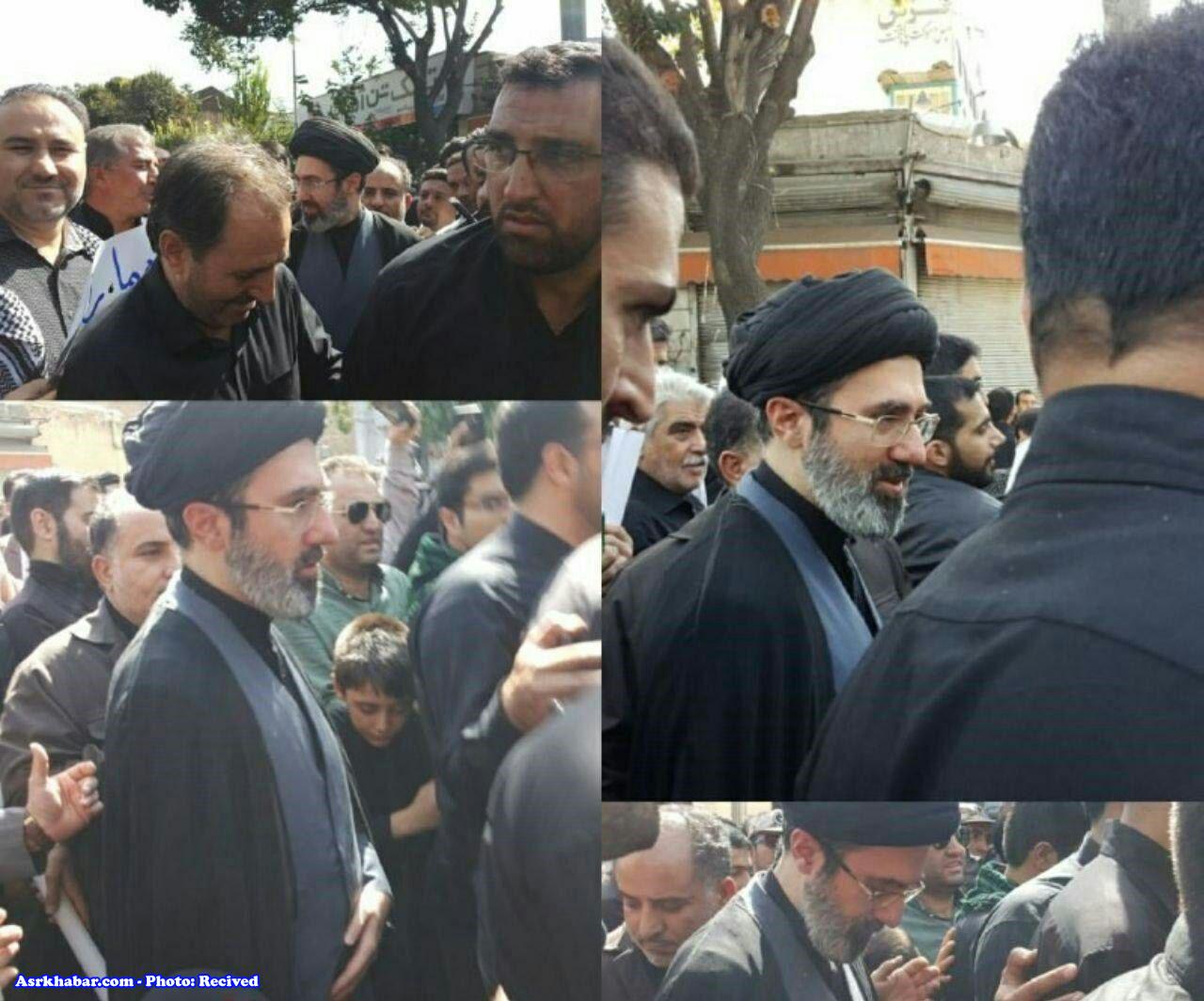 پسر مقام معظم رهبری در مراسم تشییع شهید حججی (+عکس)