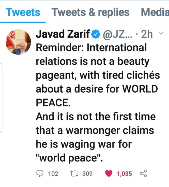 کنایه ظریف به آمریکا: روابط بین‌الملل، مسابقه ملکه زیبایی نیست