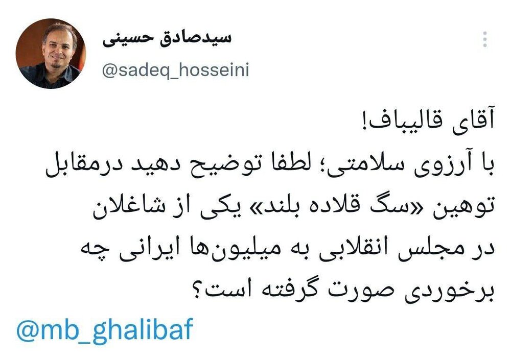 قالیباف در واکنش به «توهین» یک نماینده «مجلس انقلابی به میلیون ها ایرانی» چه می کند؟