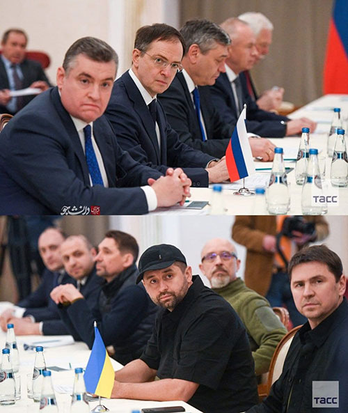 تفاوت ظاهر هیئت مذاکره‌کننده روسی و اوکراینی(عکس)