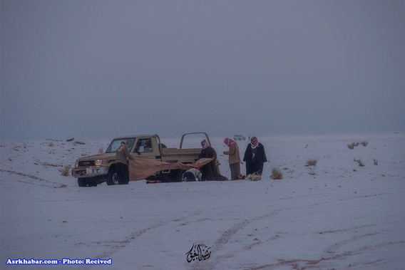 تصاویر جالب از بارش برف در عربستان