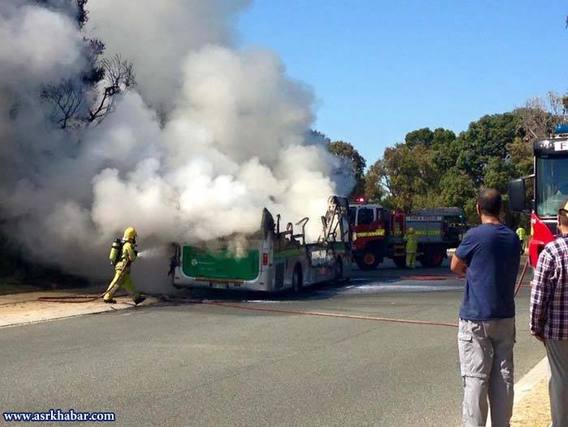 راننده اتوبوس 15 مسافر از آتش نجات داد (+عکس و فیلم)