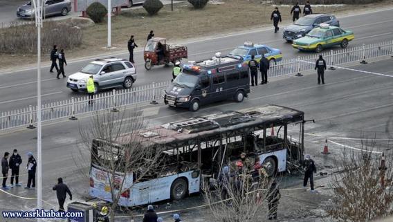 14 نفر در حریق اتوبوس چینی، سوختند (+عکس و فیلم)
