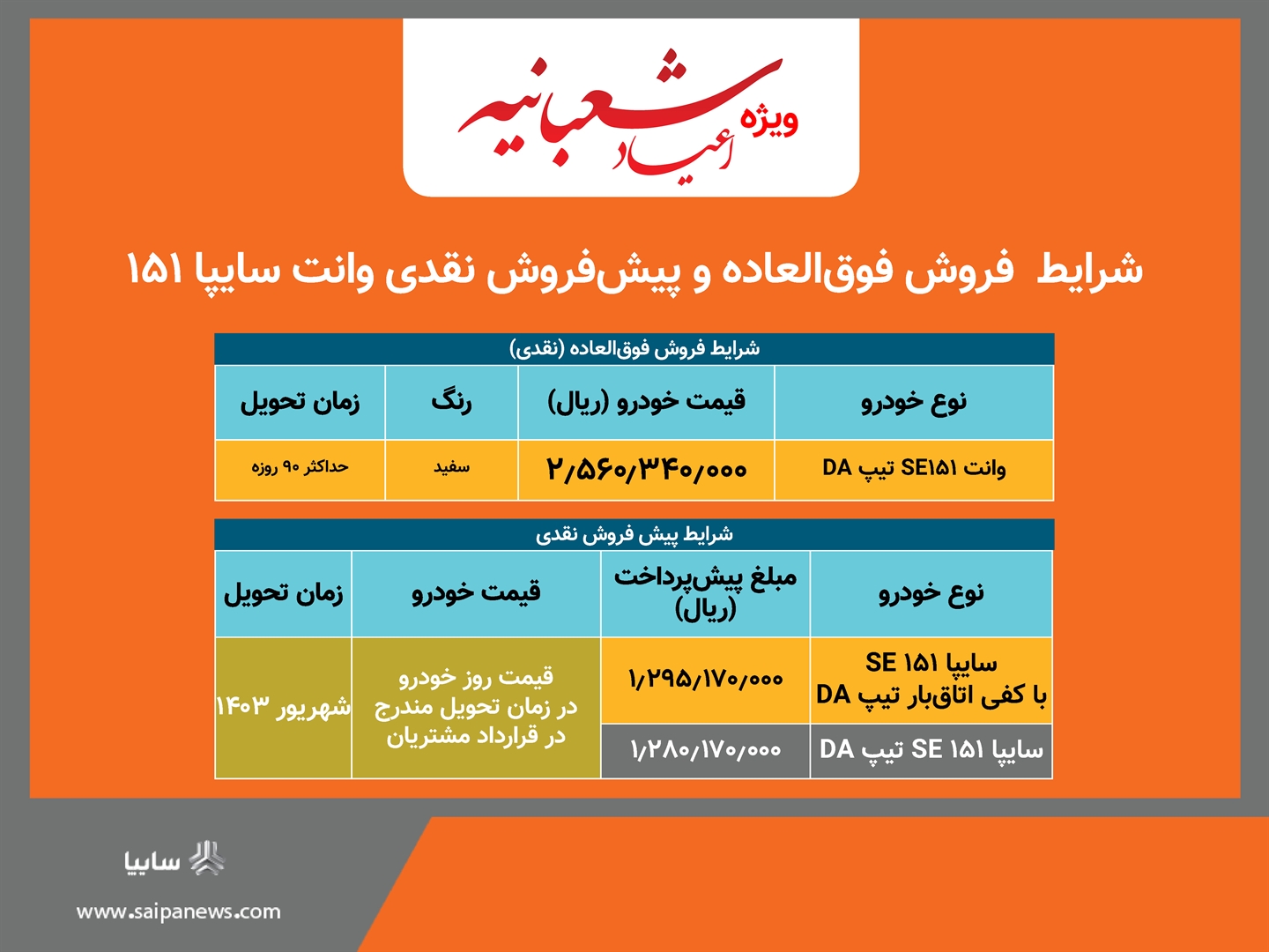 آغاز پیش‌فروش نقدی و فروش فوق‌العاده سایپا 151