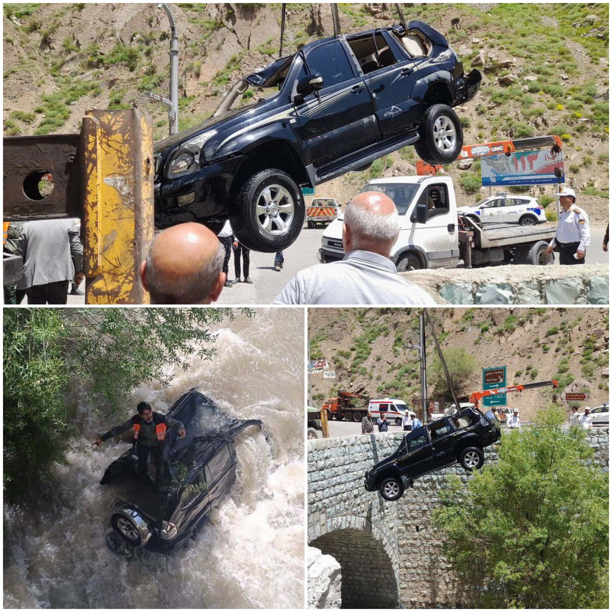 سقوط خودرو پرادو به داخل رودخانه کرج/۲ سرنشین نجات پیدا کردند