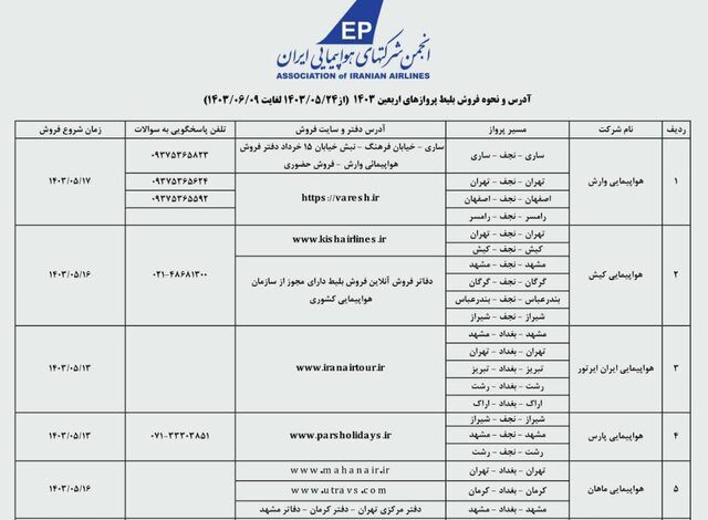 جزئیات پیش‌فروش بلیت‌ پروازهای اربعین