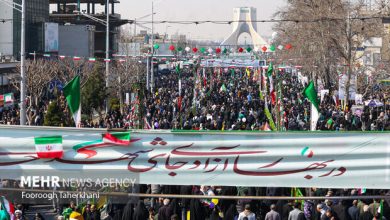 تصویری از عروس و داماد در راهپیمایی روز ۲۲ بهمن/ حرکات نمایشی چتربازان بر فراز میدان آزادی