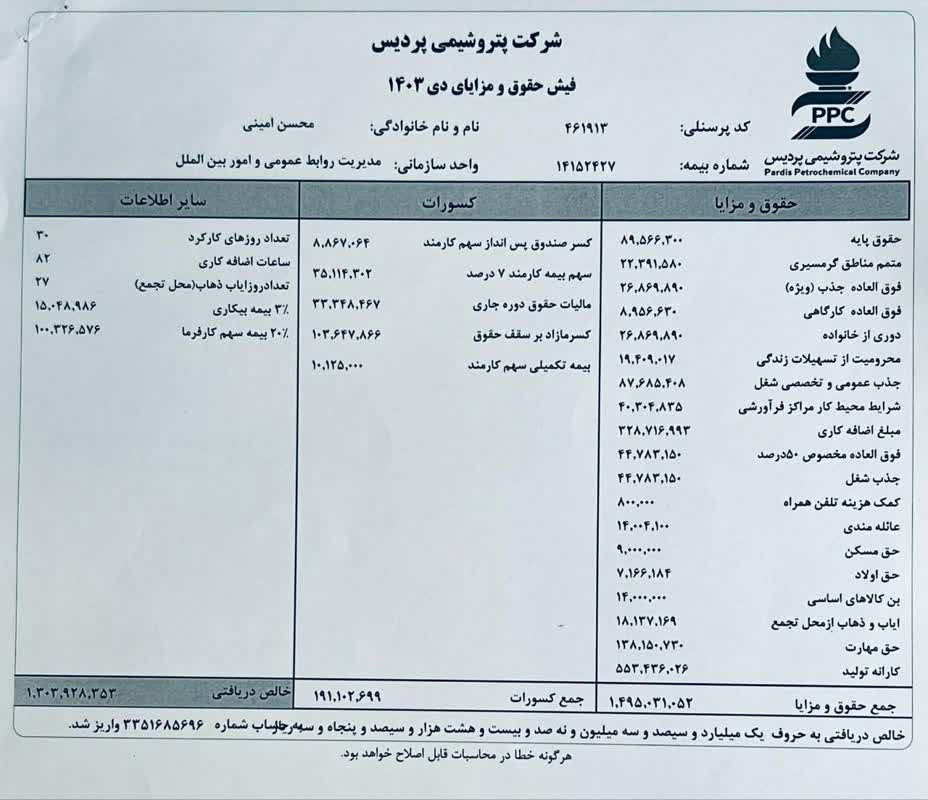 آيا فيش حقوقي 149 ميليون توماني مدير روابط عمومي پتروشيمي پرديس صحت دارد؟