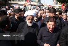 تصاویری از حضور علی لاریجانی و مخبر در مراسم تشییع سردار غلامعلی رشید