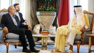 تصویر خاص از دست دادن لاریجانی با امیر قطر که سوژه عکاسان شد + عکس