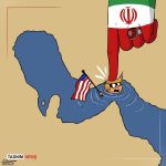 ایران، ترامپ را در تنگه هرمز غرق خواهد کرد+کاریکاتور