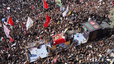 عکسی از نوه رهبر شهید بر روی دستان عزاداران عراقی