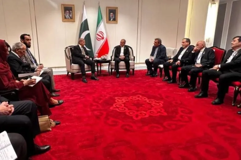 دیدار و گفت‌وگوی پزشکیان و شهباز شریف